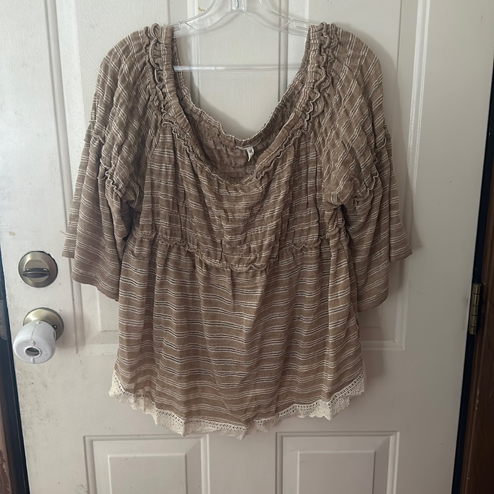 MAURICES PLUS SIZE STRIPED KNIT TOP: BROWN/WHITE STRIPES: NWOT: SZ 1X